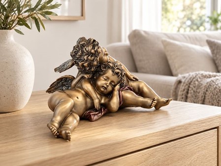 JULEGAVE IDEER TIL HENDE. Smuk bronzefigur af sovende to engle