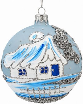 Lyseblå Ismat Julekugler i Glas. Sæt med vintermotiver. Ø 10 cm, 6 stk