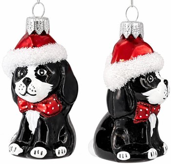 Julekugler figurer. Glas Cocker Spaniel i en kasket, sort. H: 8,20 cm
