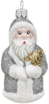 Sølv julemand glasfigur til juletræ, 10 cm | Elegant julepynt