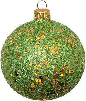 Billige, glas julekugler i grøn glitter fra Polen. Ø 8 cm, 6 stk