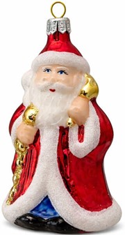 Polsk julepynt online. Glas figur af julemand i rød pels. H 11 cm