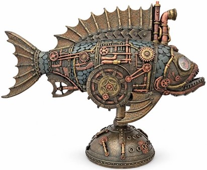 Unik Steampunk Dybhavsfisk med Mystisk Lys. Dekorationsfigur i bronze