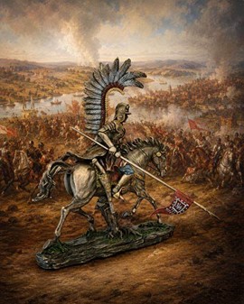 Udsøgt bronze figur af Hussar, polsk kriger på heste. God gave til ham