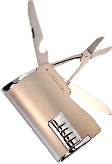 GAVE TIL HAM. Flot, beige multifunktionel lighter med lommekniv