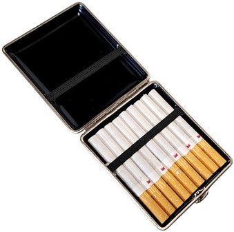 BILLIG GAVE TIL FAR. Tyske cigaretetui VH, kunstlæder i brun marmor