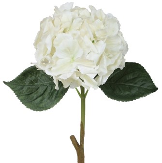 Kunstig blomst - satin gummieret cremet hvid hortensia på stilk. 60 cm