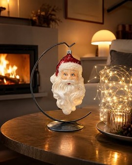 Klassisk juletræspynt. Glas figur af julemandens hoved. H 12,30 cm