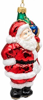Juletræspynt figurer. Håndlavet glas julemanden med sæk fuld af gaver