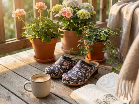 TRÆSKO MED BLOMSTER