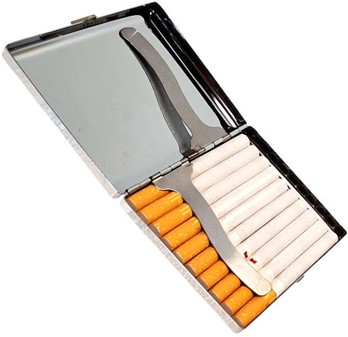 Stilfuldt Metal Cigaretetui med Sort Sportsmotorcykel - Perfekt Gave