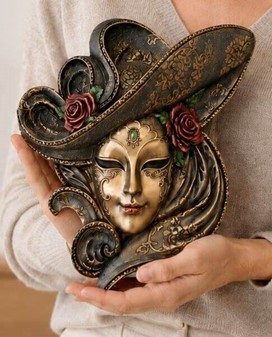 VÆGPYNT. Bronze venetiansk maske med roser. Perfekt bryllupsgave ideer