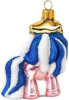 Håndlavet i Polen lyserød pony, glas figur til juletræet, højde 7 cm