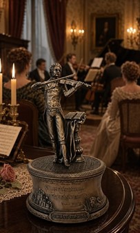 Tidsrejse til Wien. Elegant Johann Strauss Bronzefigur med Spilledåse