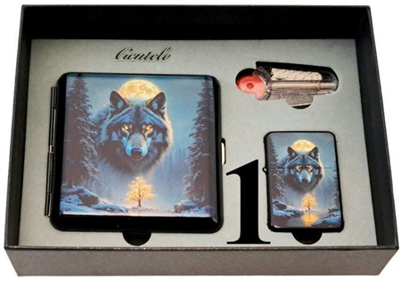 Eksklusivt Ulve Gavesæt. Cigaretetui og Lighter i Kunstnerisk Design