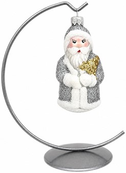 Sølv julemand glasfigur til juletræ, 10 cm | Elegant julepynt
