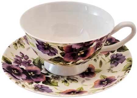 KAFFEKOPPER. Eksklusiv porcelænskop med stedmoderblomster