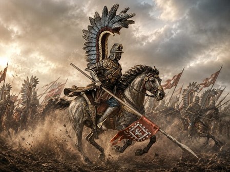 Udsøgt bronze figur af Hussar, polsk kriger på heste. God gave til ham