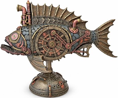 Unik Steampunk Dybhavsfisk med Mystisk Lys. Dekorationsfigur i bronze