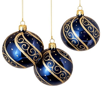 Juletræspynt glas. Polske julekugler i blå med gyldent ornament