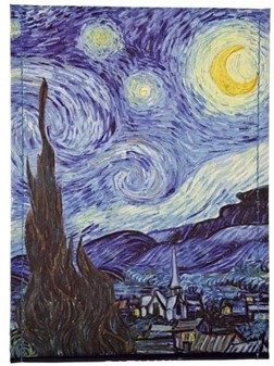 Toiletspejl i et etui med berømte værk "Stjernenatten" af V. van Gogh