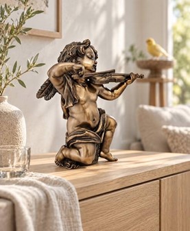PERFEKT JULEGAVER. Smuk bronze figur af en engle spiller violin