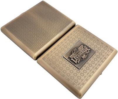 Cigaret Etui Metal. Vintage “Live to Ride” Messing Tilbehør