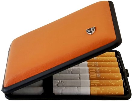 Eksklusivt Cigaret Etui i Rust Orange Læder. Kompakt med karakter