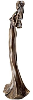 BRYLLUPSFIGURER. Smuk bronze skulptur af brudepige med lilje
