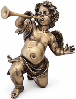 FIGURER PYNT. Smuk, dekorativ bronze figur af engel med trompet