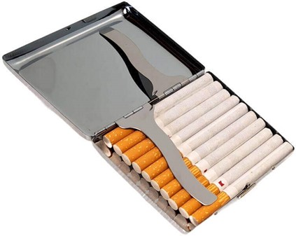 Stilfuldt Cigaretetui i Metal med Kattebilleder. Til 20 stk cigaretter