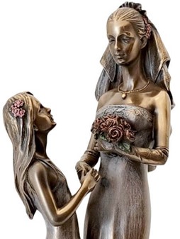 BRYLLUPSFIGUR. Smuk bryllupsgave, bronzefigur Bruden med brudepige