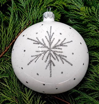 Julekugler med motiv. Sølv hytter på gennemsigtigt glas, Ø 10 cm 6 stk