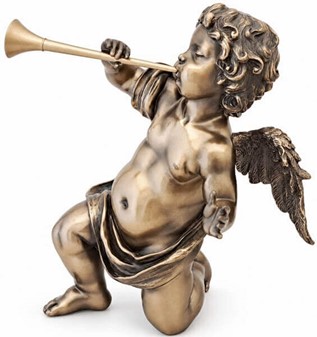 FIGURER PYNT. Smuk, dekorativ bronze figur af engel med trompet