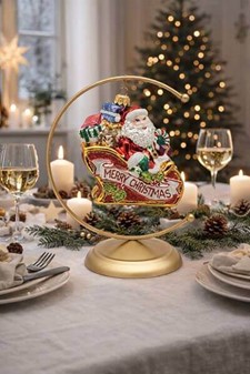 Julefigur. Fantastisk glasfigur af julemanden i slæde til juletræ