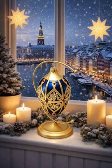 Blåt julepynt. Glasjulekugle i form af marineblåt Fabergé -æg. H 13 cm
