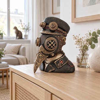 DEKORATION TIL STUEN. Impossant figur af Pestlægen i Steampunk stil