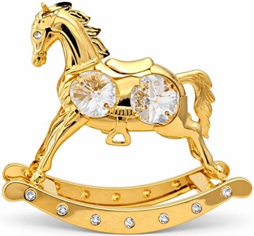 SMÅ GAVER TIL PIGER. Flot forgyldt gyngehest med Swarovski krystaller