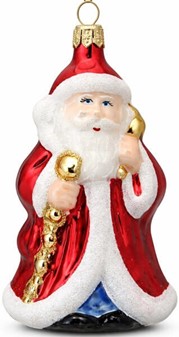 Polsk julepynt online. Glas figur af julemand i rød pels. H 11 cm