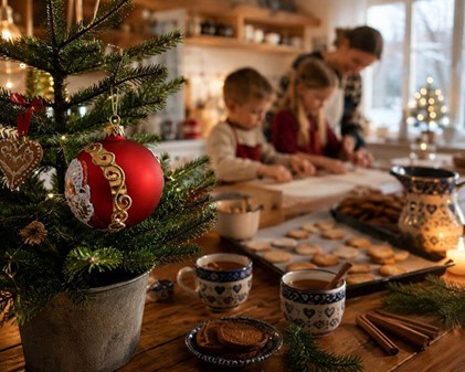 Smukkeste julekugler. Knald rødt julekugle med julemand. Ø 10 cm