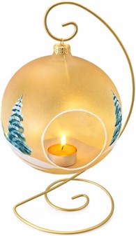 Jule glas lanterne i guld gennemsigtig mat med vinterhytter. Ø 15 cm