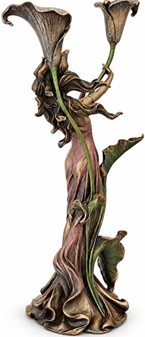 GOD BRYLLUPSGAVE. Art Nouveau lysestage - figur, en kvinde med lilje