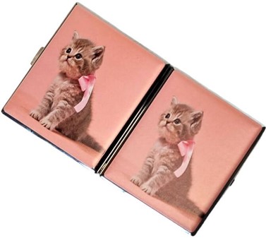 Stilfuldt Cigaretetui i Metal med Kattebilleder. Til 20 stk cigaretter