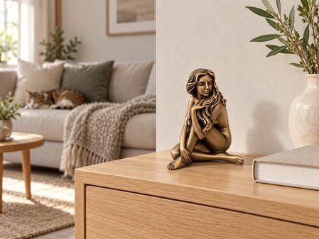 Romantisk bronzefigur. Sensuel kvindeakt i kunstnerisk lille form