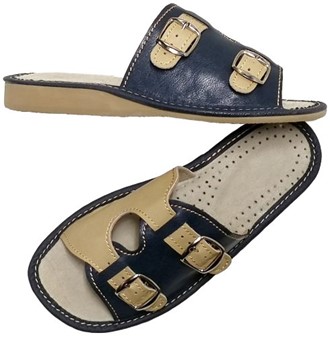 SANDALER DAME. Beige/marineblå kvinder sandaler med to spænder, 149 kr