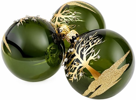 Gennemsigtig grøn glas julekugle blank med gyldent træ, Ø 8 cm 6 stk