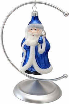 Julepynt online shop. Polsk glas figur af julemand i blå pels. H 11 cm