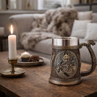 Eksklusivt Ølkrus med Nordiske Guder – Drik med Odin og Thor