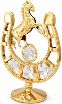 Forgyldt hestesko med Swarovski-krystaller. For heldigvis