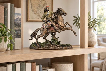 INDIANER FIGUR. Apache på hest, bronze dekoration til hjemmet